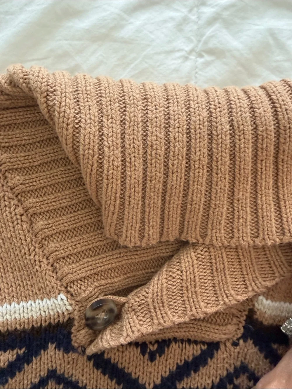 Gymboree Tan Bear Motif Turtleneck Sweater with Navy & Cream Accents
